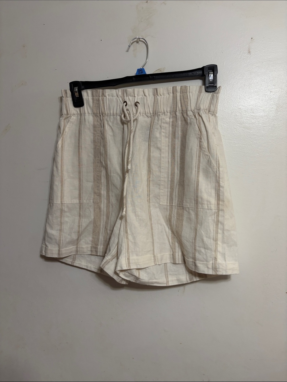 Falls Creek Cream Striped High-Waist Drawstring Shorts